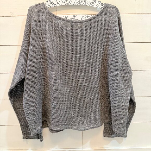 LARGE Eileen Fisher Gray Organic Linen Délavé Round Neck Crochet Top - Picture 5 of 11